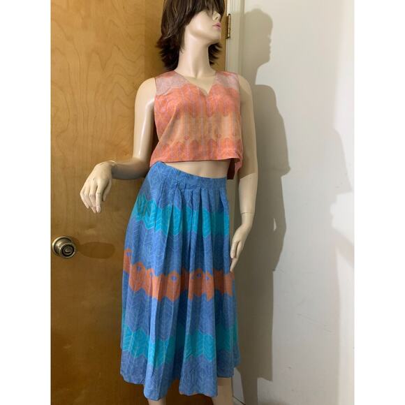 MORGAN CARPER Anthropologie Blue Multi 100% Silk Pleated SERI Midi Skirt SMALL - Picture 12 of 15